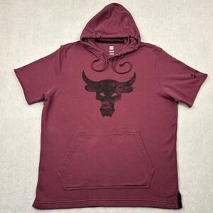 Under Armour Project Rock Mens L Maroon Short Sleeve French Terry Hoodie 1362547